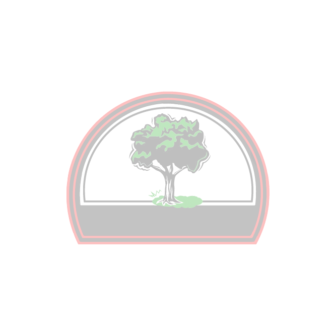 Stylized tree inside a pink and gray dome emblem