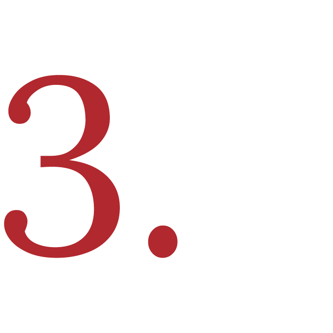 Large red number three with a red dot